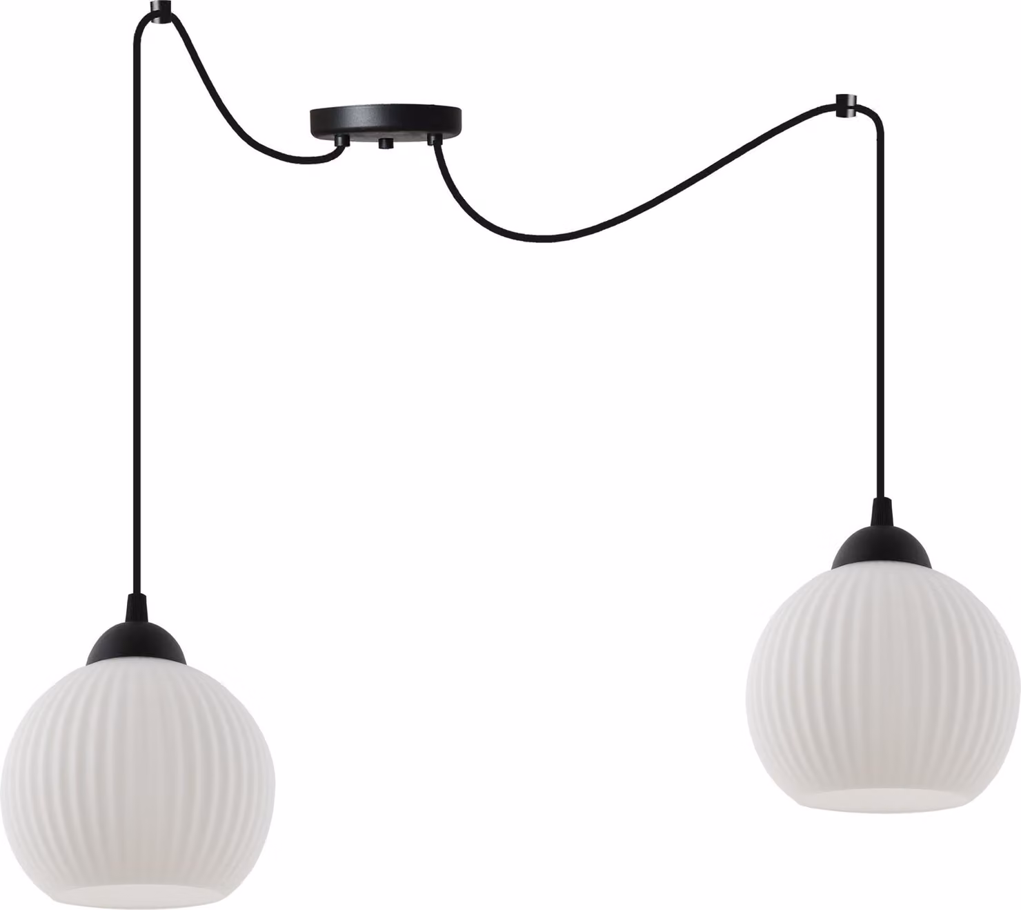 Lampada a sospensione Spider Riffle nera a 2 luci con paralumi a sfera bianchi E27