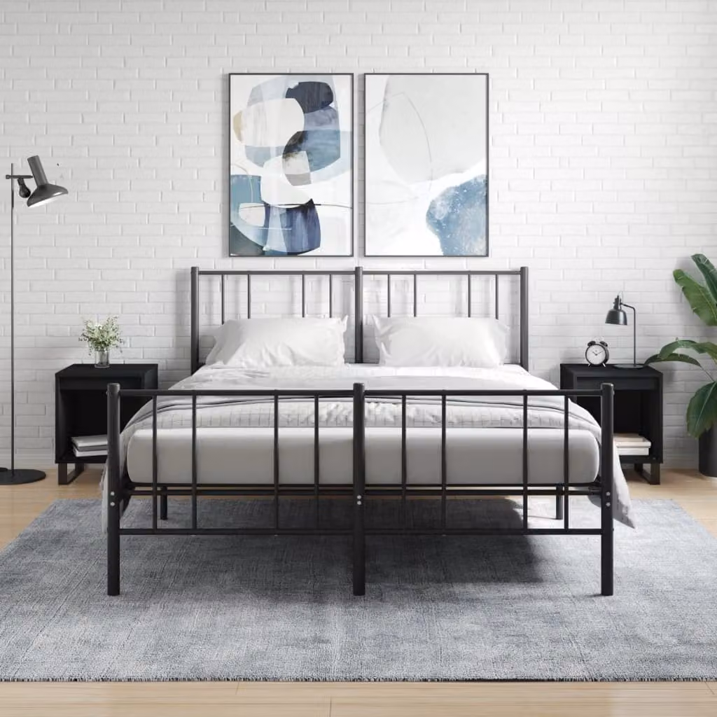 Set di 2 comodini vidaXL neri in legno e metallo da appendere al muro, stile moderno, L 40 cm x P 35 cm x H 50 cm