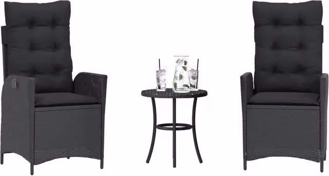 Set da Bistrò vidaXL in Polyrattan Nero con 3 Cuscini per Giardino e Terrazzo