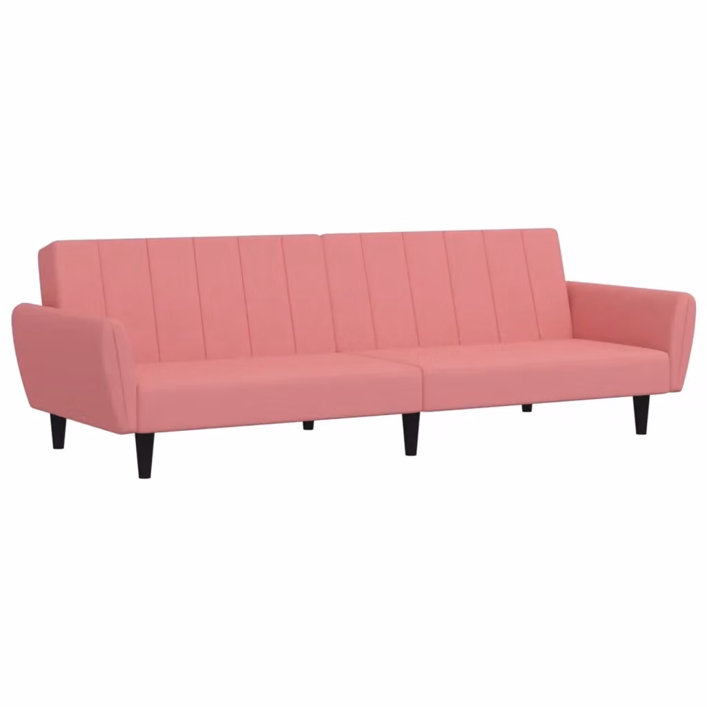 Divano Letto Click-Clack a 2 Posti vidaXL in Velluto Rosa con Struttura in Legno Solido e Poggiatesta Regolabile L: 220 cm, P: 84,5 cm, H: 69 cm – 2