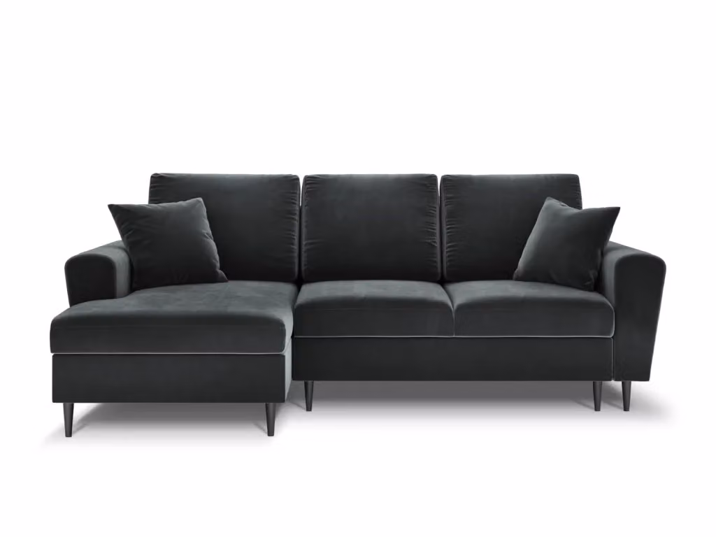 Divano angolare convertibile con contenitore Kyoto di Cosmopolitan Design, modello a 4 posti in velluto grigio antracite con lato sinistro, L: 241 cm, P: 105 cm, H: 88 cm – 2