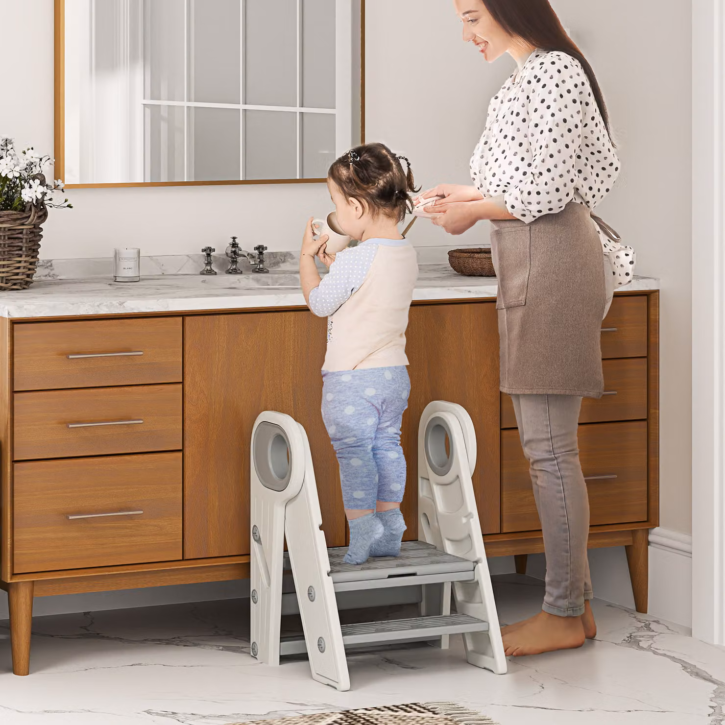 Torre Montessori pieghevole AIYAPLAY per bambini con 3 gradini regolabili, Grigio – 2