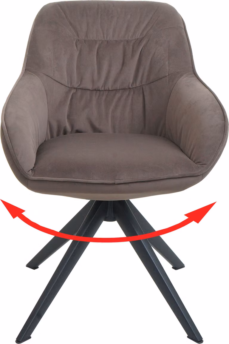 Sedia da pranzo HWC-K28, sedia da cucina sedia imbottita sedia con braccioli, girevole, metallo ~ tessuto/tessuto marrone