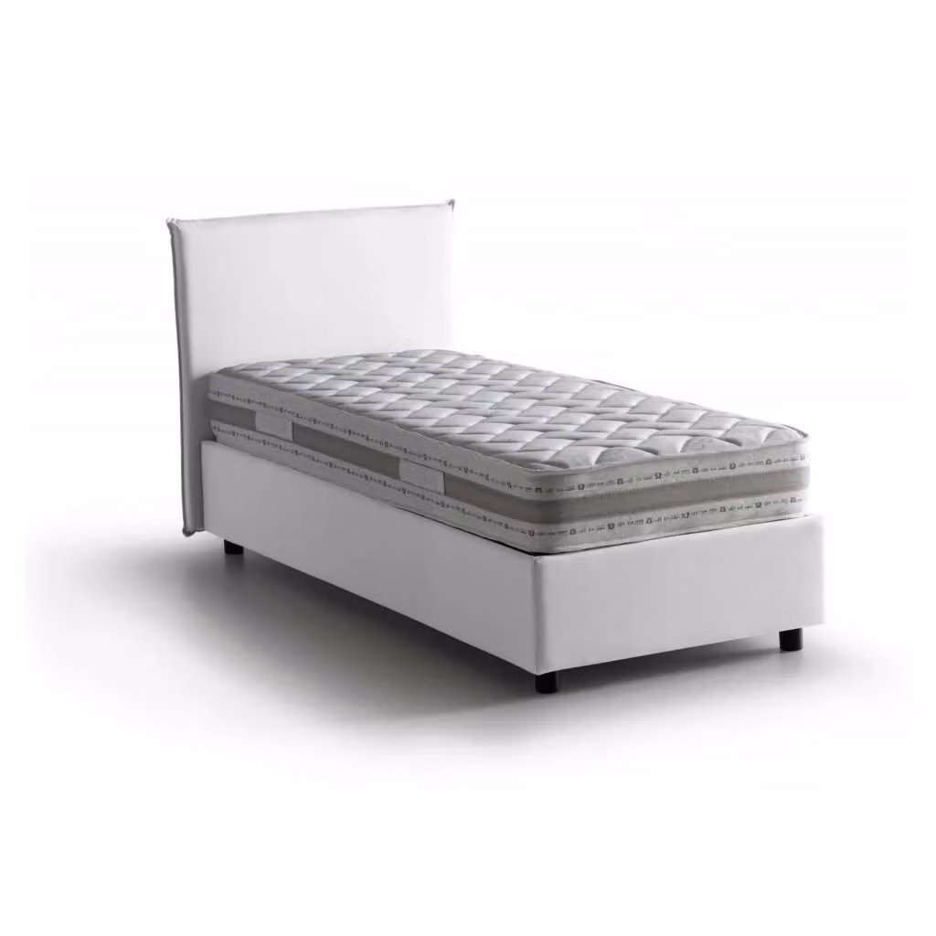 Letto singolo contenitore Boudicca Talamo Italia con materasso incluso, rivestimento in tessuto, Bianco, 80x200 cm – 2