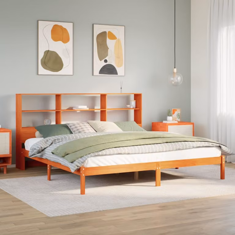vidaXL Letto Libreria in Pino Massiccio Marrone Cera con Ripiani Laterali L/P/H: 200 x 110 x 228,5 cm