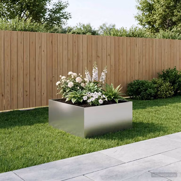 Vaso da giardino vidaXL in acciaio zincato argento L: 60 cm, P: 60 cm, H: 40 cm