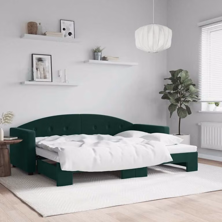 vidaXL Divano Letto con Letto Estraibile in Velluto Verde con Struttura in Legno e Metallo L/P/H: 222 x 90 x 75 cm (Letto extra 80x200 cm)