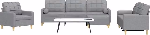 Set Divani 4 pz con Poggiapiedi e Cuscini Grigio Chiaro Tessuto 3278311