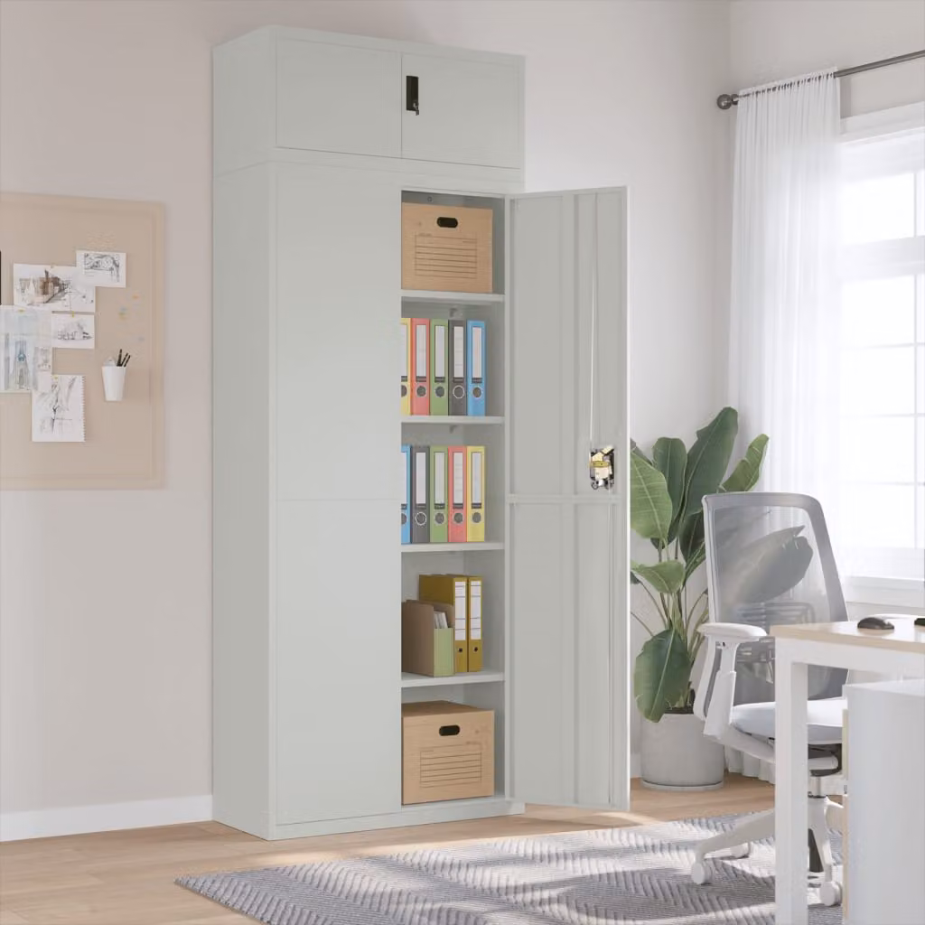 Armadio Classificatore vidaXL in Metallo Grigio Opaco con Ante a Battente e Serratura L/P/H: 90 x 40 x 240 cm