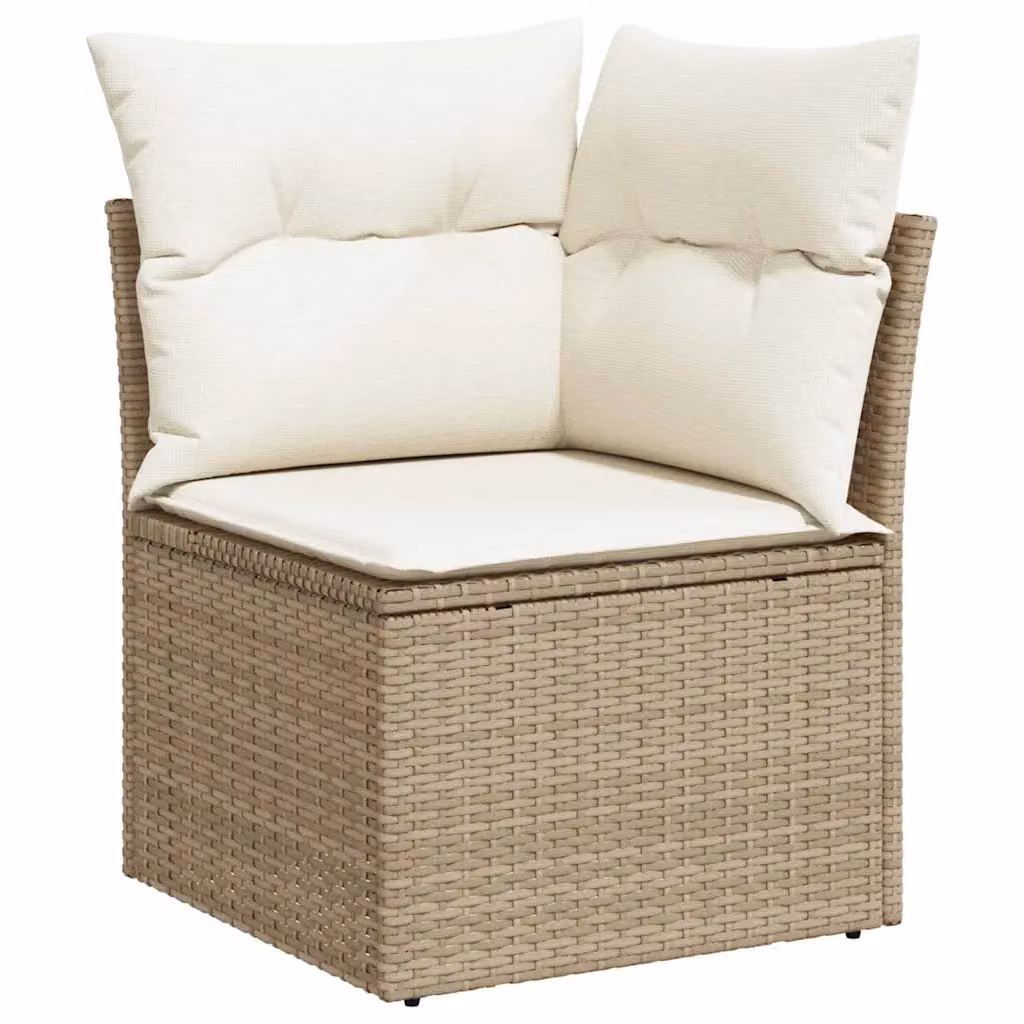 vidaXL Set Divano da Giardino a Forma di U con 12 Pezzi, Beige, con Cuscini e Tavolino da Caffè in Rattan e Acciaio