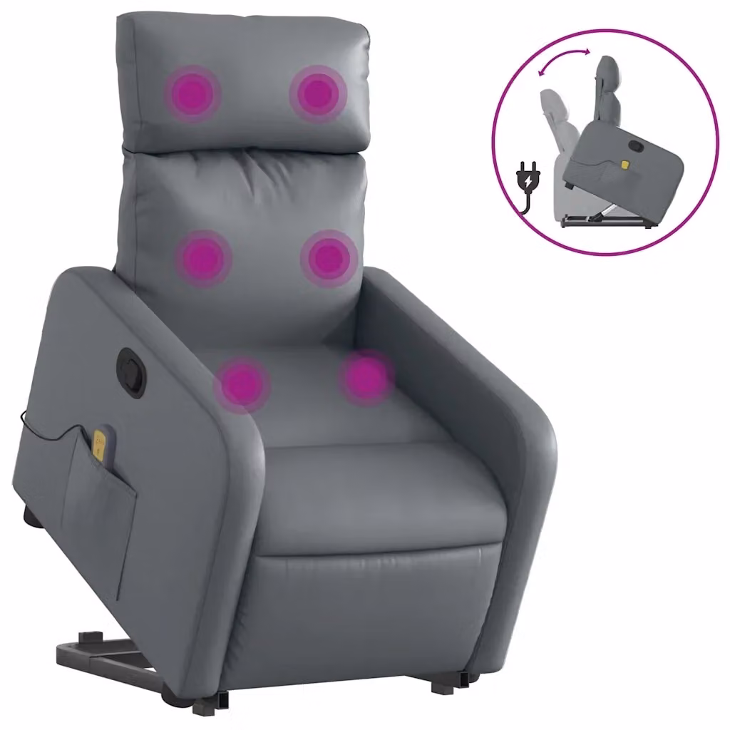 Poltrona Alzapersona Reclinabile con Assistenza Elettrica vidaXL in Similpelle Grigia con Braccioli e Imbottitura in Schiuma – 2