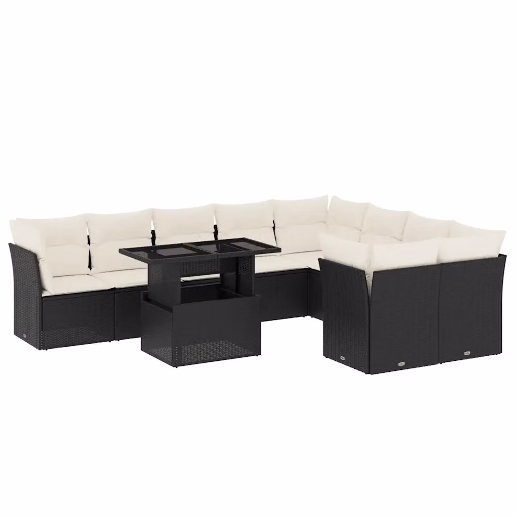 vidaXL Set Divani da Giardino a L con Cuscini e Tavolino, Polyrattan e Metallo, Nero e Bianco – 2