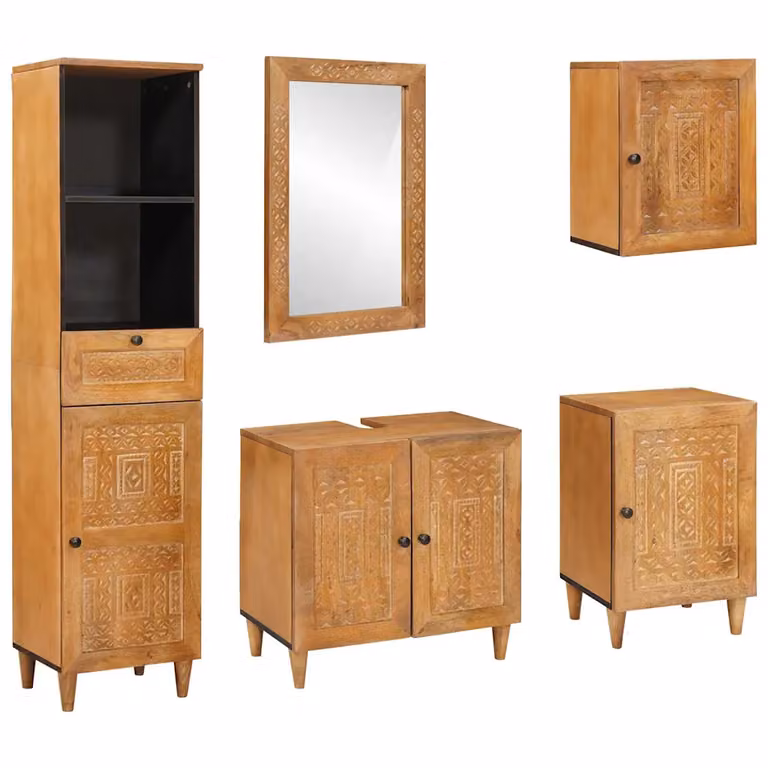 Set di mobili da bagno moderno vidaXL composto da 5 pezzi in legno e metallo, colore marrone e nero