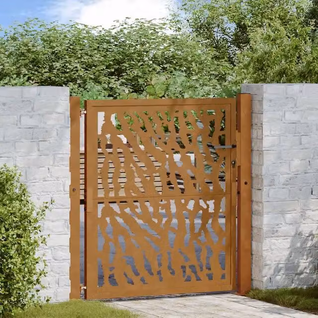Cancello singolo da giardino vidaXL in acciaio color marrone L: 110 cm, H: 105 cm, P: 10 cm – 1