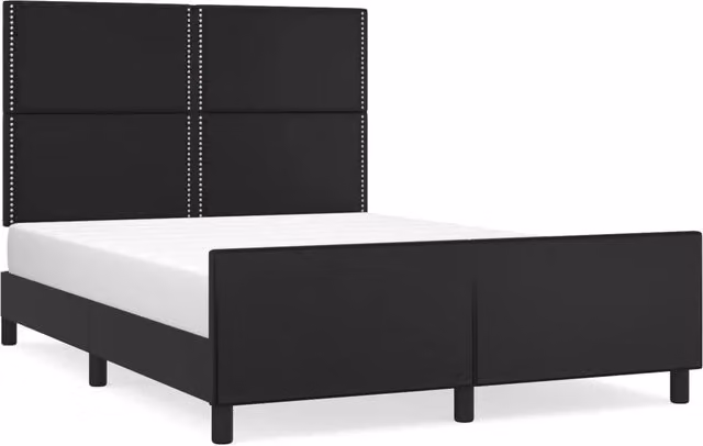 Letto matrimoniale | Letto per adulti | Giroletto con Testiera Nero 140x200 cm in Similpelle