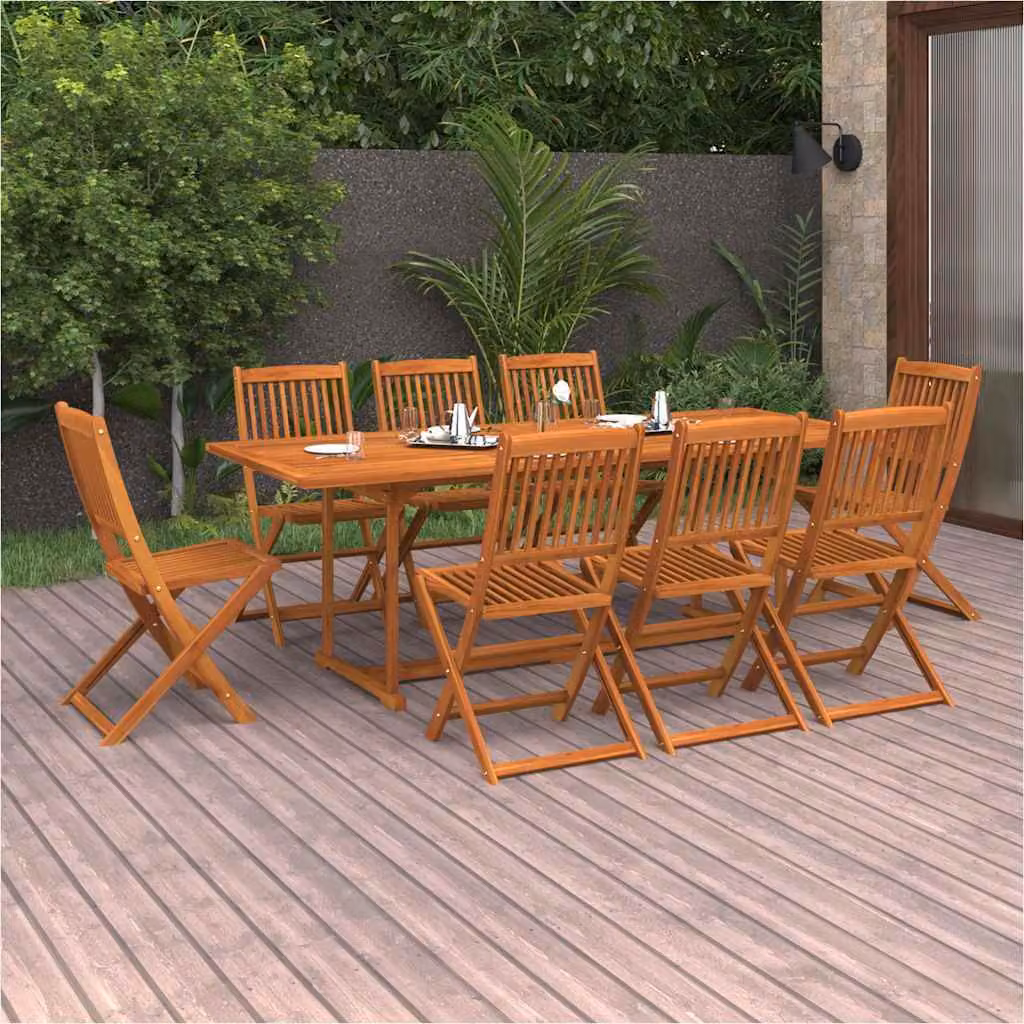 Set da pranzo da giardino vidaXL in legno di acacia massello marrone, 9 pezzi, L: 220 cm, P: 90 cm, H: 75 cm