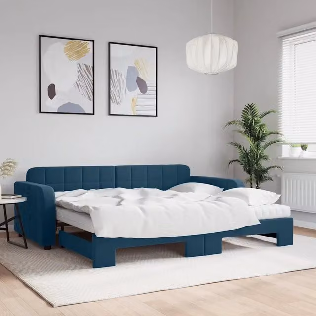 Divano Letto Estraibile vidaXL in Velluto Blu con Cassetto per Soggiorno e Camera da Letto L/P/H: 224 x 90 x 71 cm