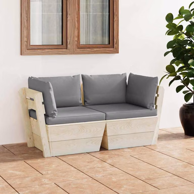 vidaXL Divano da Giardino a L in Legno di Pino con Cuscini Grigi