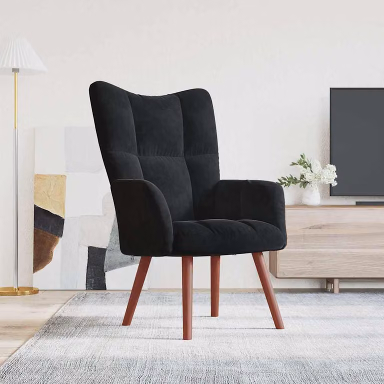 Sedia Relax vidaXL in Velluto Nero con Struttura Moderna e Imbottitura in Schiuma