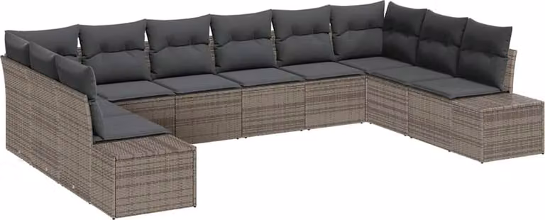 Set Divano da Giardino con cuscino 10 pcs Grigio polyrattan