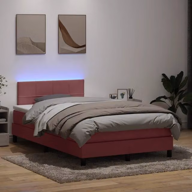 Letto a Molle con Materasso vidaXL in Velluto Rosa con Illuminazione LED e Porte USB L/P/H: 120 x 223 x 78 cm