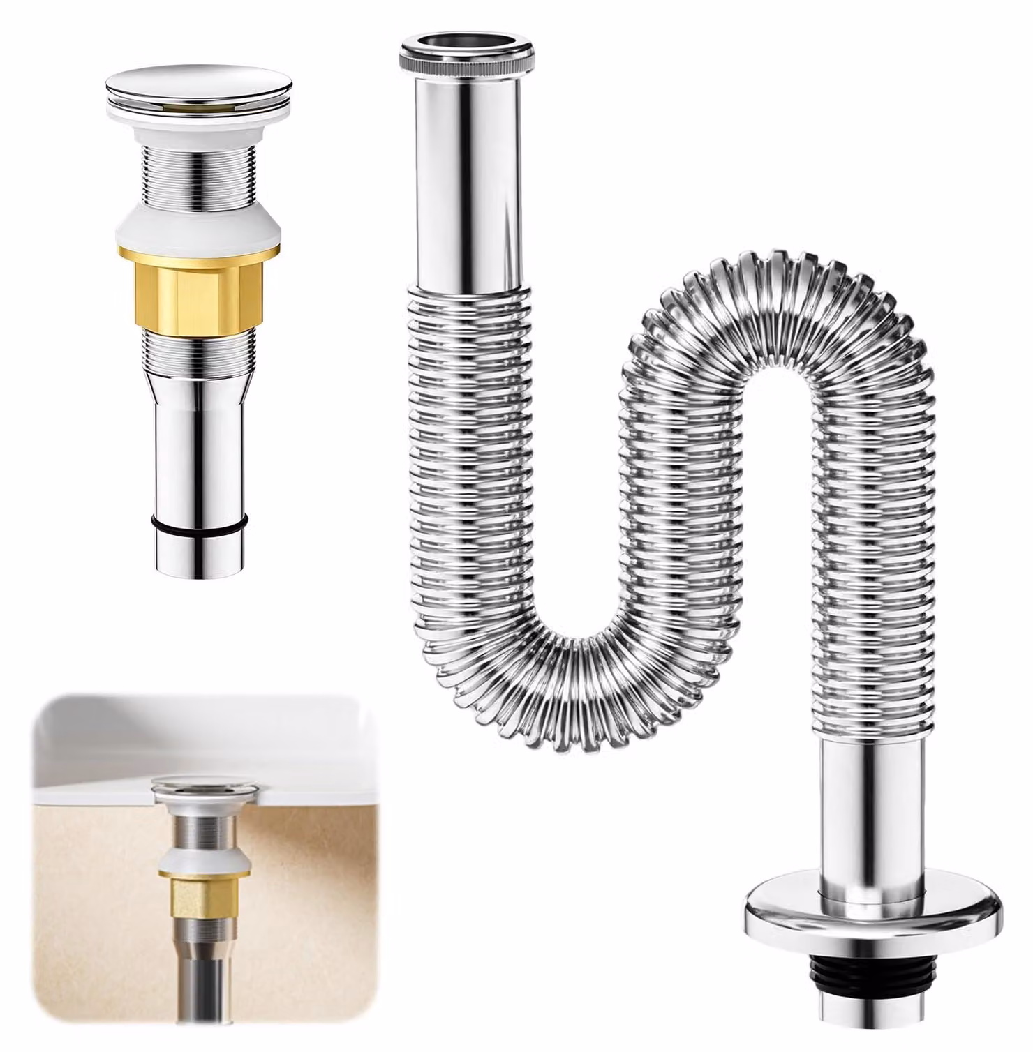 Kit di accessori per sifone del lavandino, completo di tubo di scarico da 80 cm e valvola di scarico a scomparsa