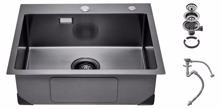 Lavello da cucina da incasso - 55 x 45 cm - Profondità 19 cm - Acciaio inossidabile - Nero