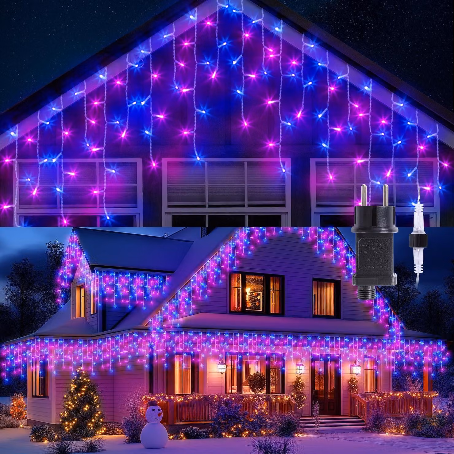 Catena luminosa a forma di cristalli di ghiaccio, 10 metri, 400 LED, 80 elementi, blu/viola