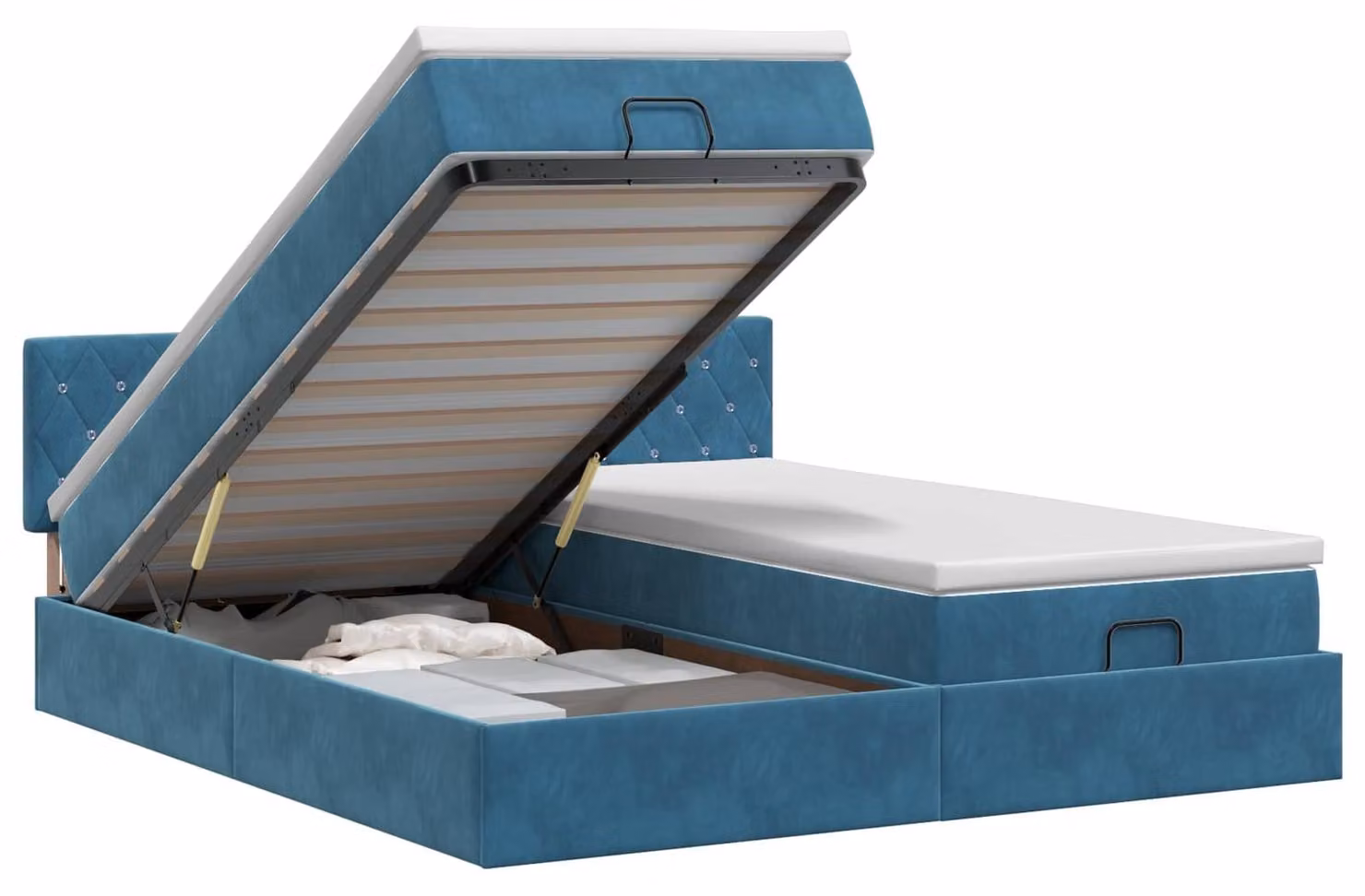 Divano poltrona ottomano con materasso e poggiatesta, 2 pezzi, blu scuro, in velluto