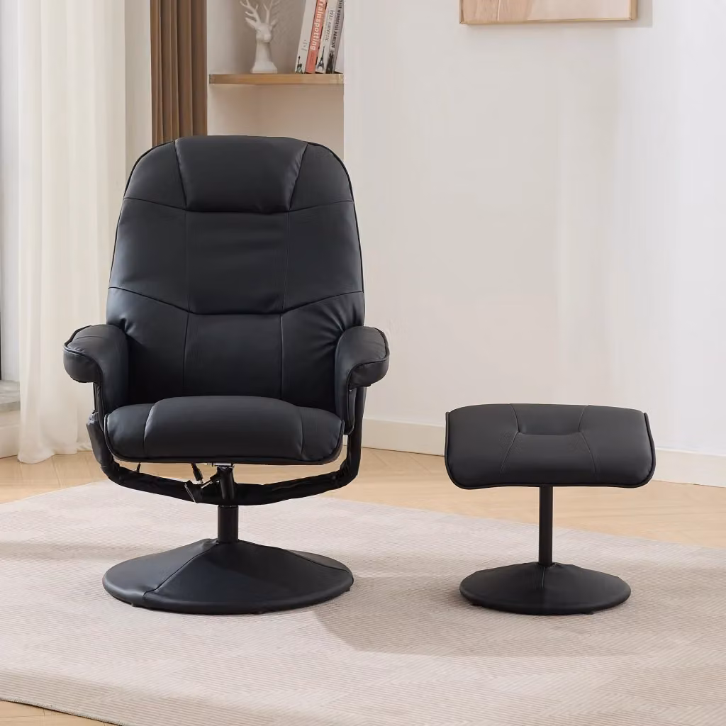Poltrona massaggiante elettrica Chicfurn con riscaldamento, rotazione 360° e poggiapiedi in similpelle nero – 2