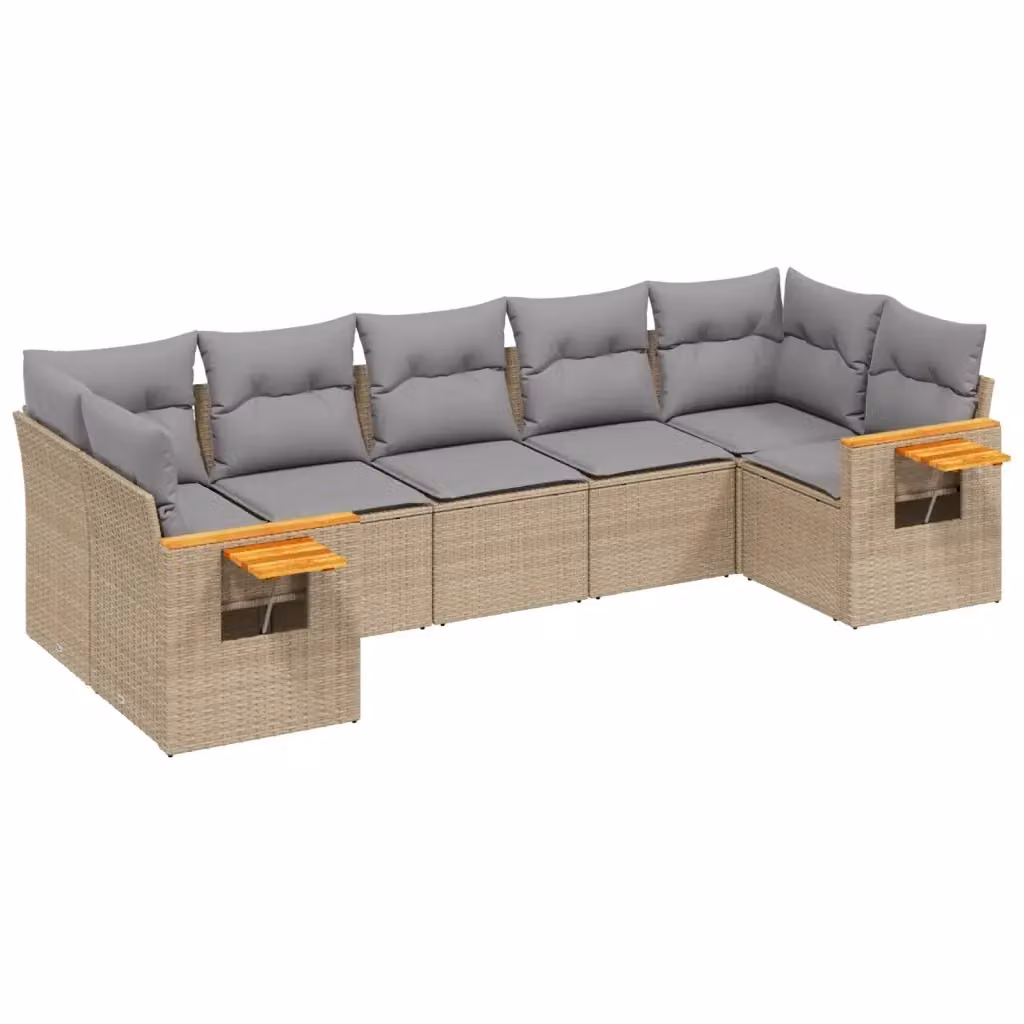 Set di divani da giardino vidaXL in polyrattan beige con cuscini e tavolino da esterno a forma di L – 2