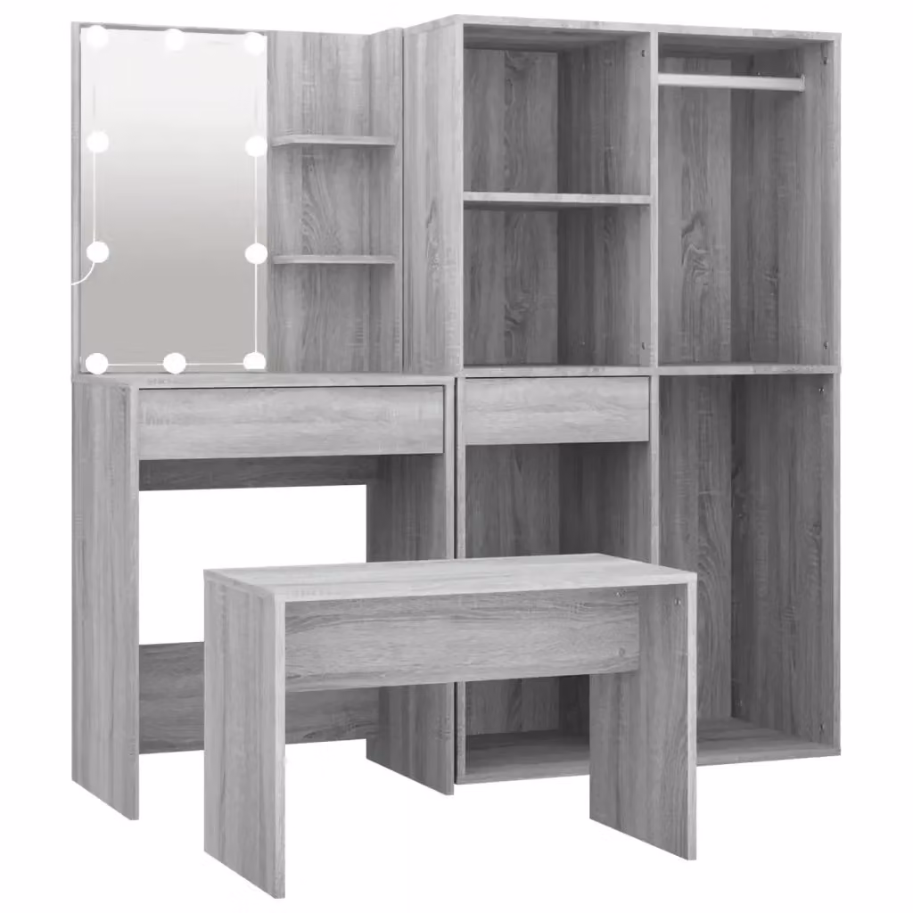 Set Tavolo da Toeletta con LED vidaXL Grigio Moderno L: 140 cm, P: 40 cm, H: 60 cm – 2
