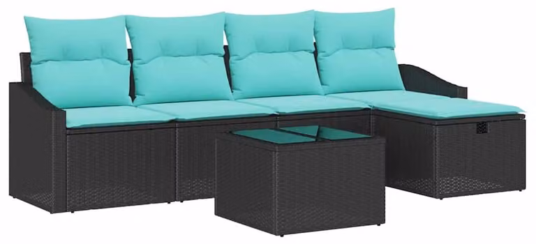 Set di divani con cuscino 6 pcs Nero polyrattan