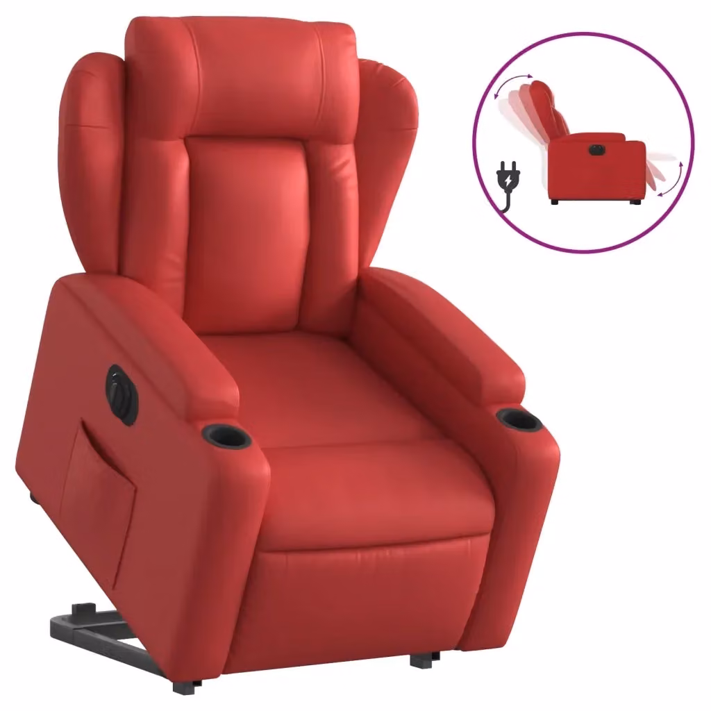 Poltrona Alzapersona Reclinabile Elettrica vidaXL in Similpelle Rossa con Braccioli – 2