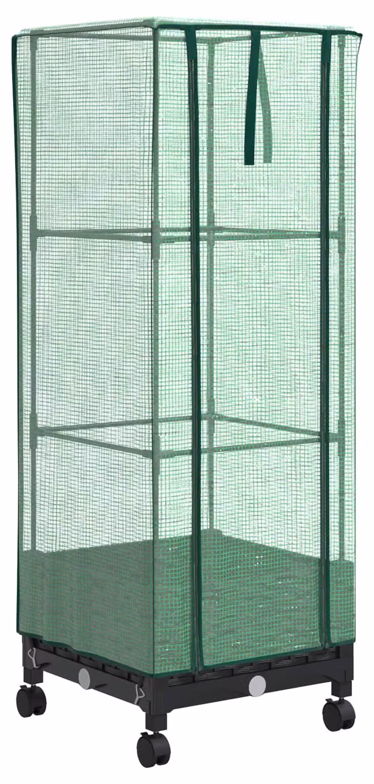 Vaso da giardino con copertura a serra e ruote, colore nero, materiale: polipropilene