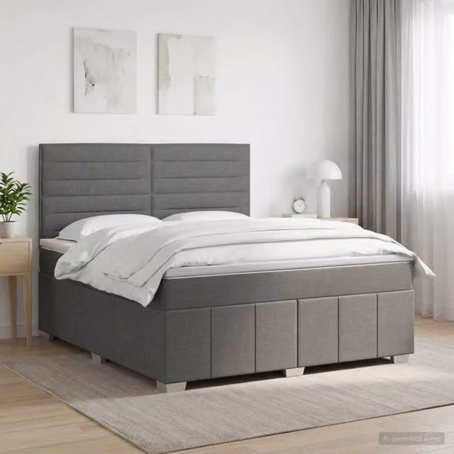 Letto box spring con materasso vidaXL Grigio Scuro e Bianco L/P: 160 x 200 cm