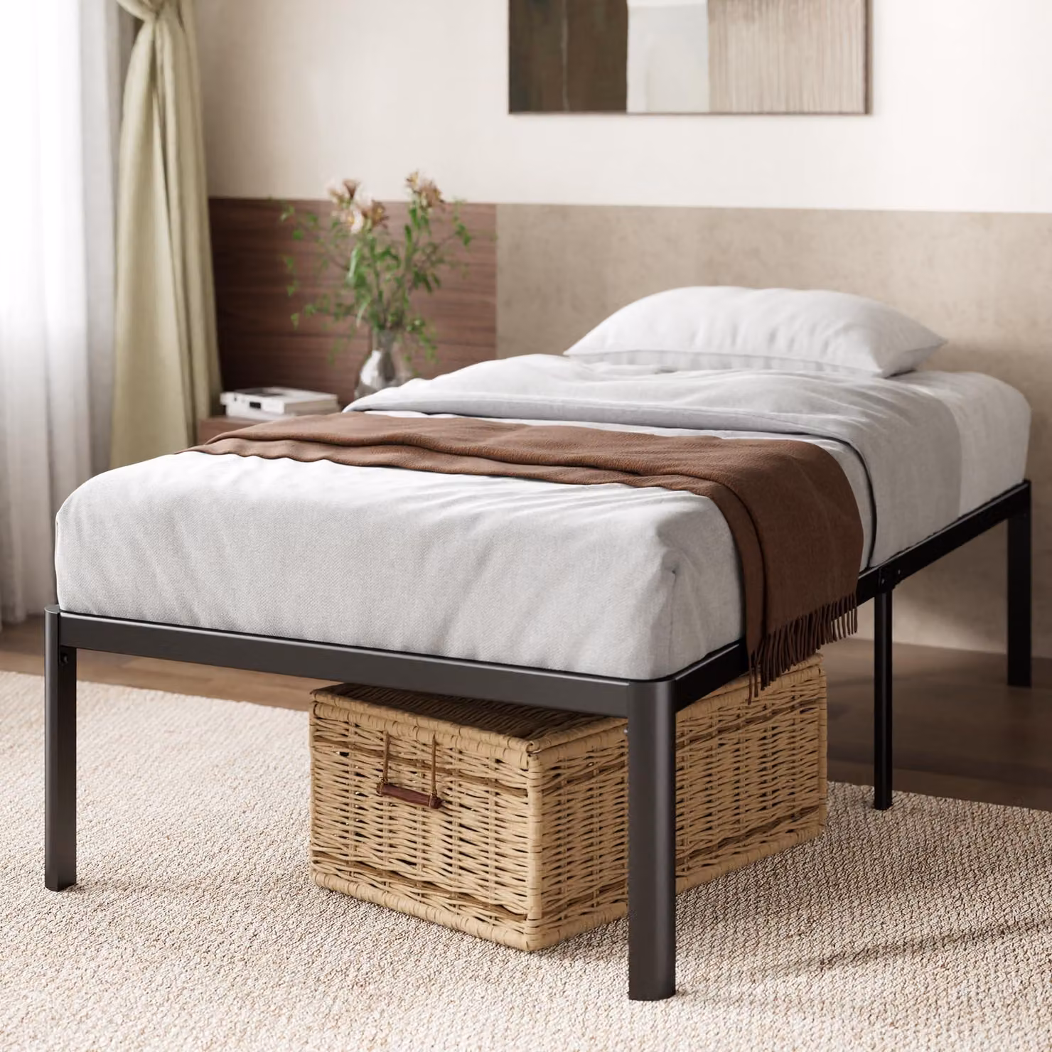Letto a letto singolo 90x190 cm, altezza 41 cm, con spazio contenitore, colore nero