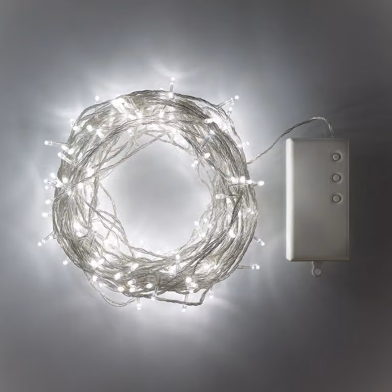 Catena luminosa a LED, 200 LED bianchi freddi, 19,9 metri, alimentata a batteria
