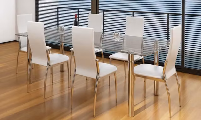 Set di 6 sedie da pranzo moderne vidaXL in similpelle bianca con struttura in metallo e plastica – 1