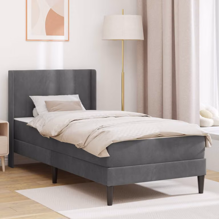 Struttura letto con materasso vidaXL in velluto grigio, stile moderno, L/P/H: 90 x 200 cm