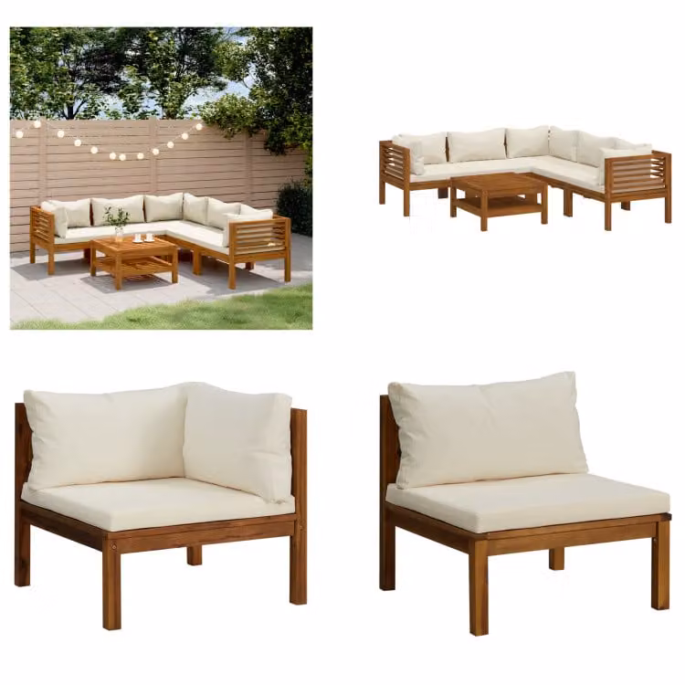 vidaXL set salotto da giardino 6 pezzi con cuscini crema in legno massiccio di acacia - Set salotto da giardino - Set salotto da giardino - Set divano modulare - Set divano modulare