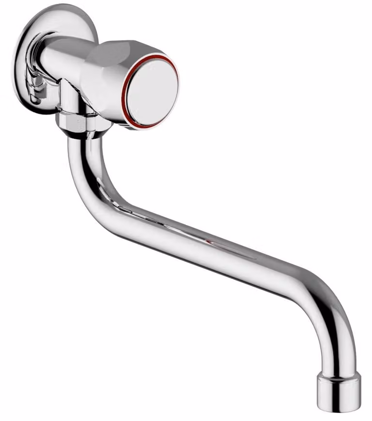 Schläfer 3431210 | Rubinetto Singolo a Muro per Bagno, Cucina e Lavanderia, per Acqua Fredda, Attacco Collegamento a Muro 1/2" con Beccuccio Girevole a S x 200mm, Finitura Ottone Cromato