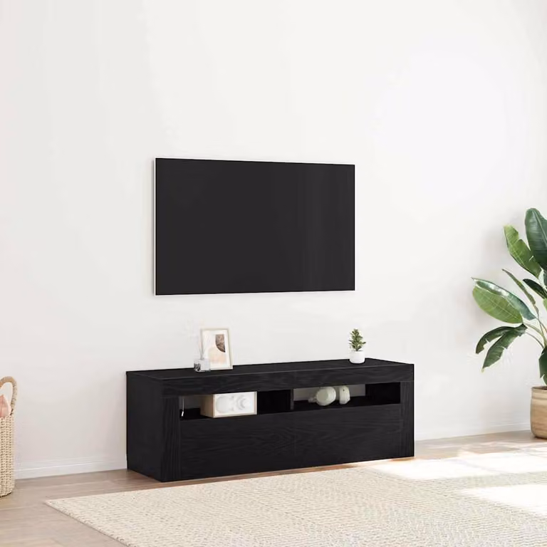 Mobile TV vidaXL moderno in legno ingegnerizzato nero e rovere con illuminazione integrata L: 120 cm, P: 35 cm, H: 40 cm