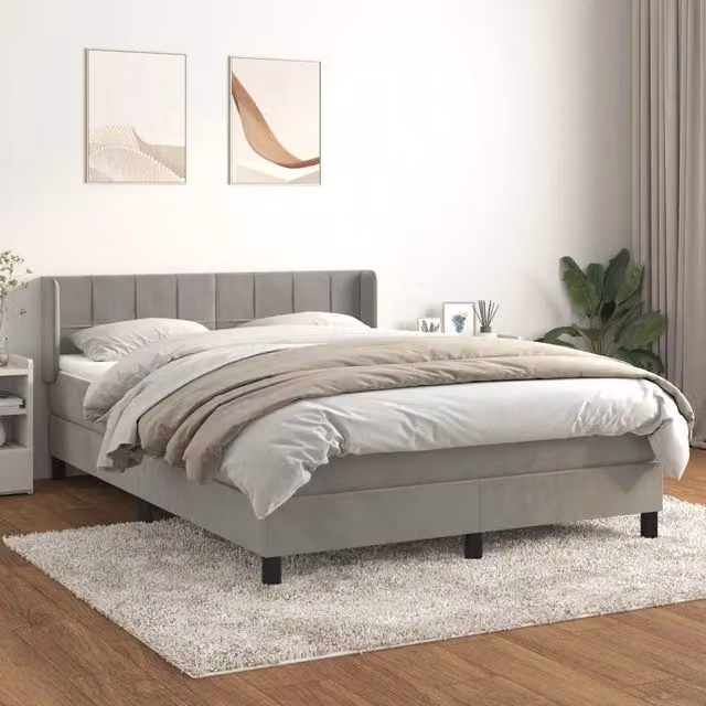 Letto a molle con materasso ibrido vidaXL in velluto grigio e bianco L/P/H: 203 x 147 x 88 cm