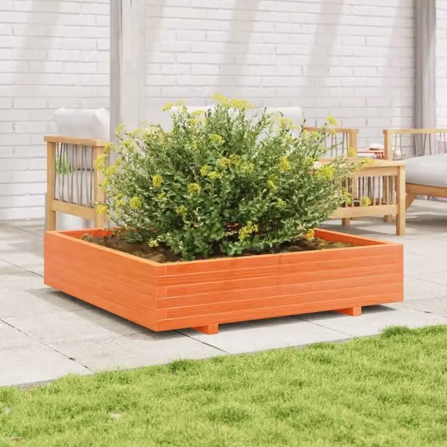 Fioriera da giardino Design Mania in legno di pino, colore marrone e arancione, L: 110 cm, P: 110 cm, H: 26,5 cm – 1