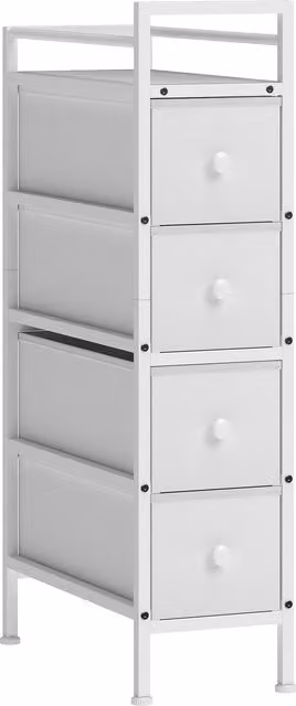 Cassettiera HOMCOM con 4 cassetti in tessuto e telaio in acciaio, ideale per camera e soggiorno, Bianco, L 20 cm x P 43 cm x H 81,5 cm