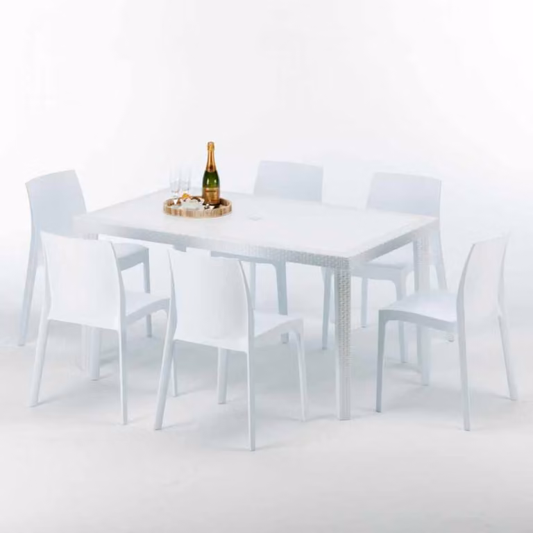 Tavolo rettangolare bianco e 6 sedie Set di bastoni da esterno in polipropilene colorato Grand Soleil Rome Summerlife - Bianco