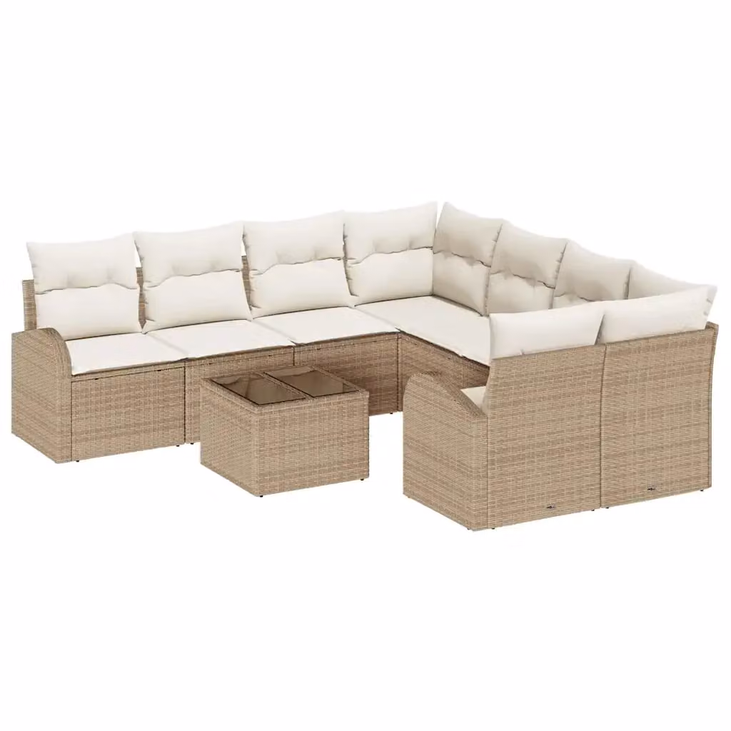 Set di divani da giardino vidaXL a forma di L con 8-9 posti, colore beige, in rattan e metallo con tavolo da caffè e cuscini inclusi – 2