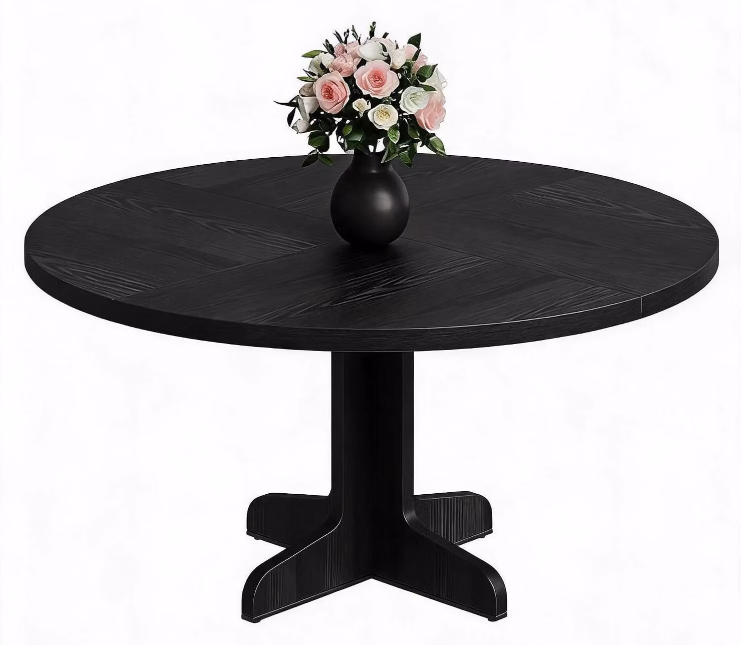 Tavolo rotondo da pranzo - Tavolo per la sala da pranzo - Diametro 119 cm - Adatto per 4-6 persone - Struttura in legno - Gambe sagomate - Design moderno - Colore nero