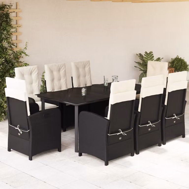 Maison Exclusive - Set da pranzo da giardino 9 pezzi con cuscini in polyrattan nero